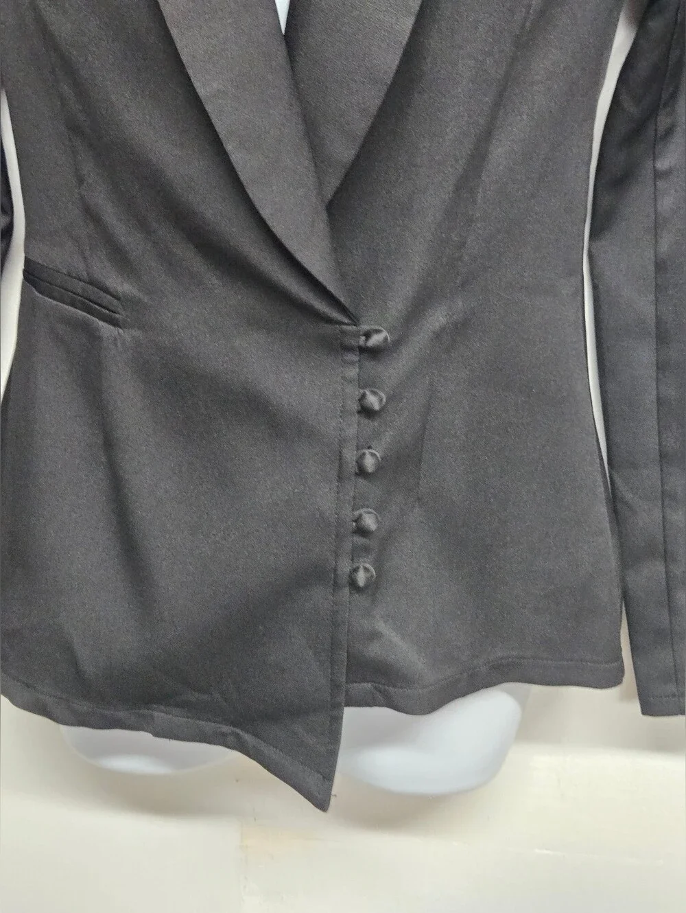 Pretty Little Thing 0 Black Business Suit Jacket Blazer Lapel Asymmetrical - Picture 3 of 6